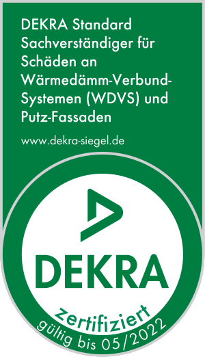 DEKRA zertifiziert: Standard Sachverständiger für Schäden an Wärmedämm-Verbund-Systemen (WDVS) und Putz-Fassaden