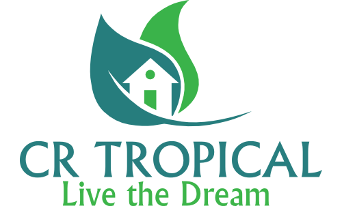 CR Tropical logo with green house and leaf graphic, teal text, and tagline “Live the Dream”