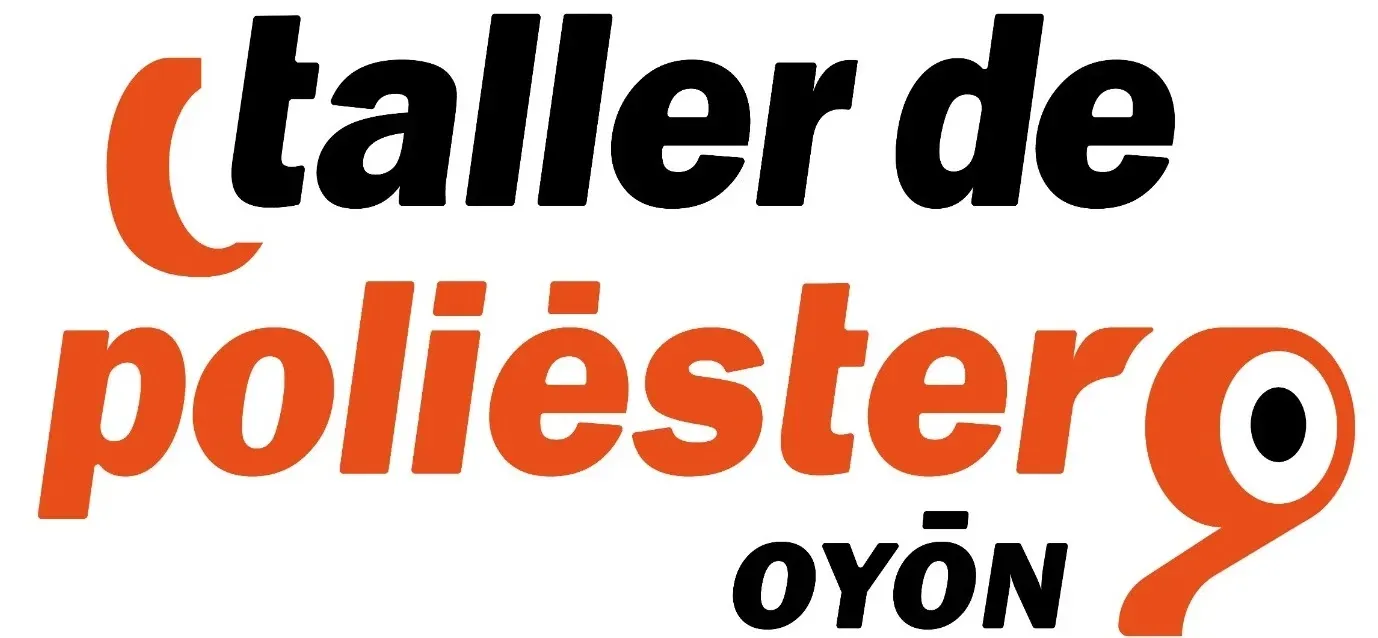 Logo for "taller de poli&eacute;ster OY&Oacute;N" in orange and black.