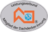 Ovales Logo des deutschen Handwerksverbands mit orangefarbenem Dachsymbol und blauem Arbeitersymbol auf grauem Hintergrund