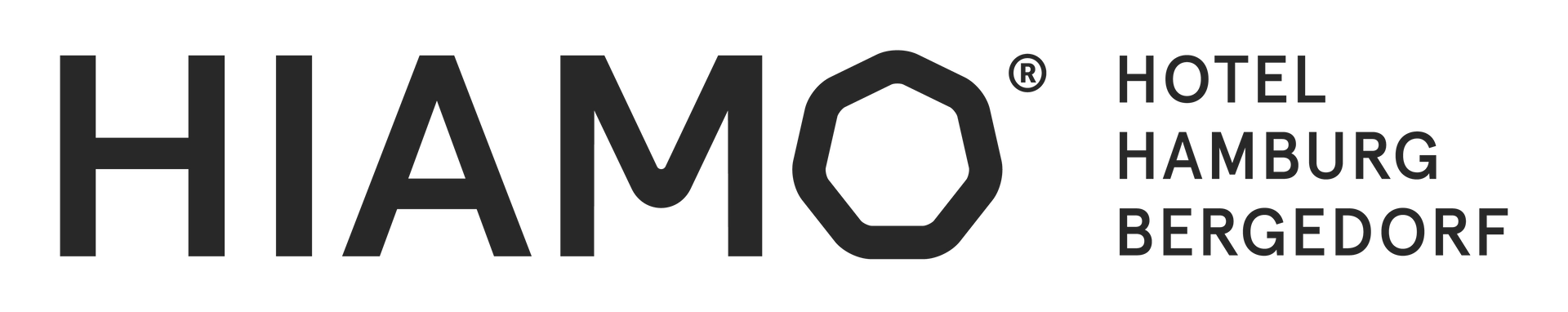 Das Logo des HIAMO Hotels Hamburg Bergedorf in schwarzer Schrift auf weißem Hintergrund.
