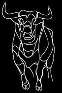 Un dibujo de línea blanca de un toro sobre un fondo negro.