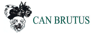 Un logotipo de Can Brutus con tres perros en él.