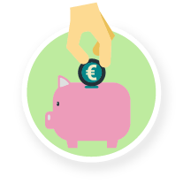 Pictogramme d'une tirelire cochon et d'une main qui met une pièce en Euros