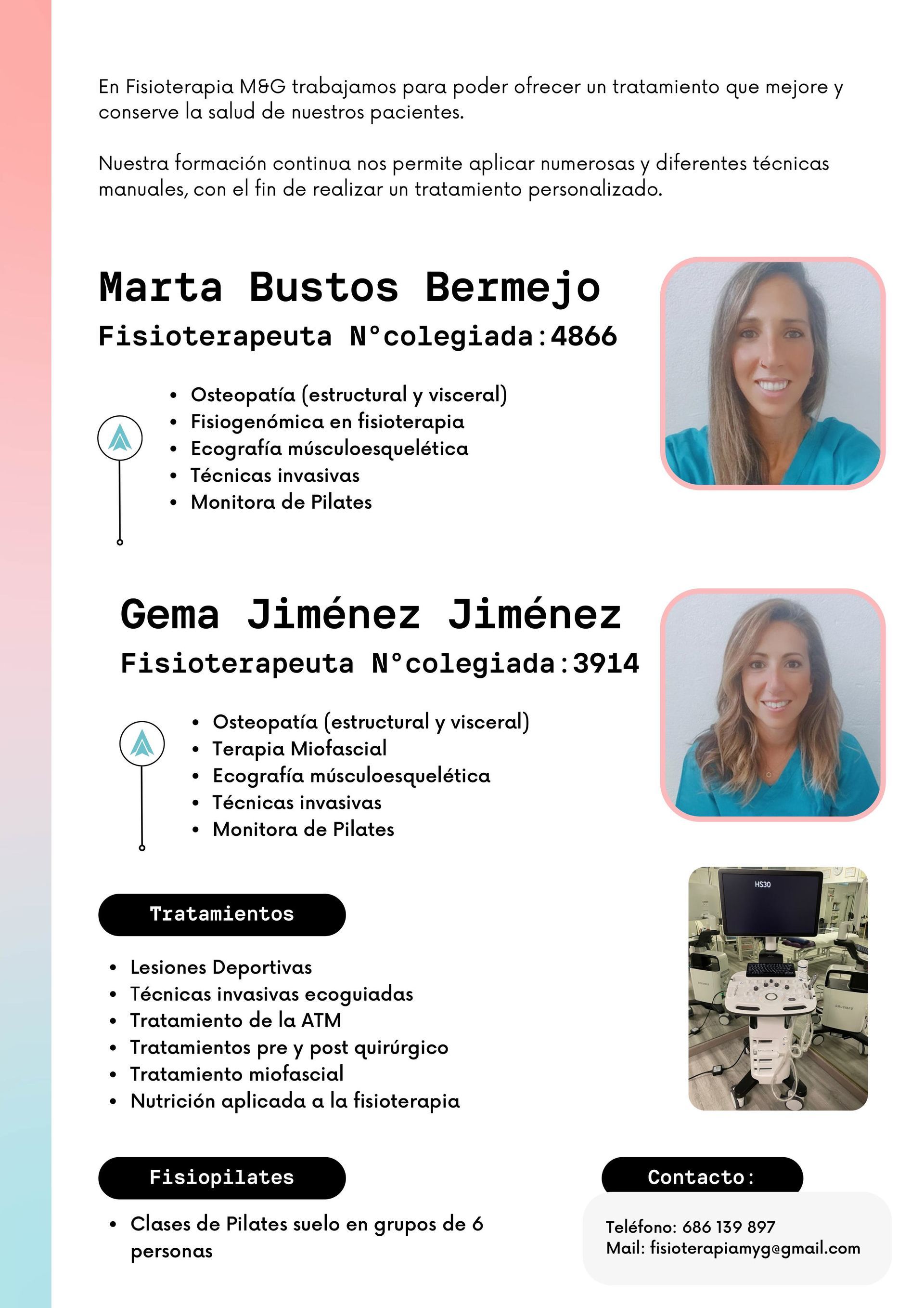 Folleto con el listado de las fisioterapeutas 