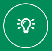 Weißes Glühbirnensymbol in einem weißen Kreis auf grünem Hintergrund.