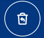 Papierkorbsymbol mit gebogenem Pfeil, der „Rückgängig“ anzeigt, in einem weißen Kreis auf blauem Hintergrund.