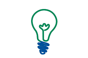 Grüne und blaue Glühbirne, die eine Idee oder Inspiration darstellen.