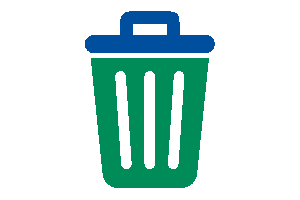 Grünes und blaues Mülleimersymbol.