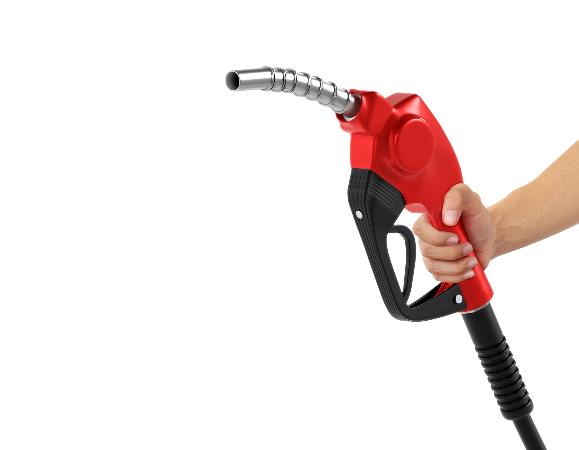 Une main tient une pompe à essence