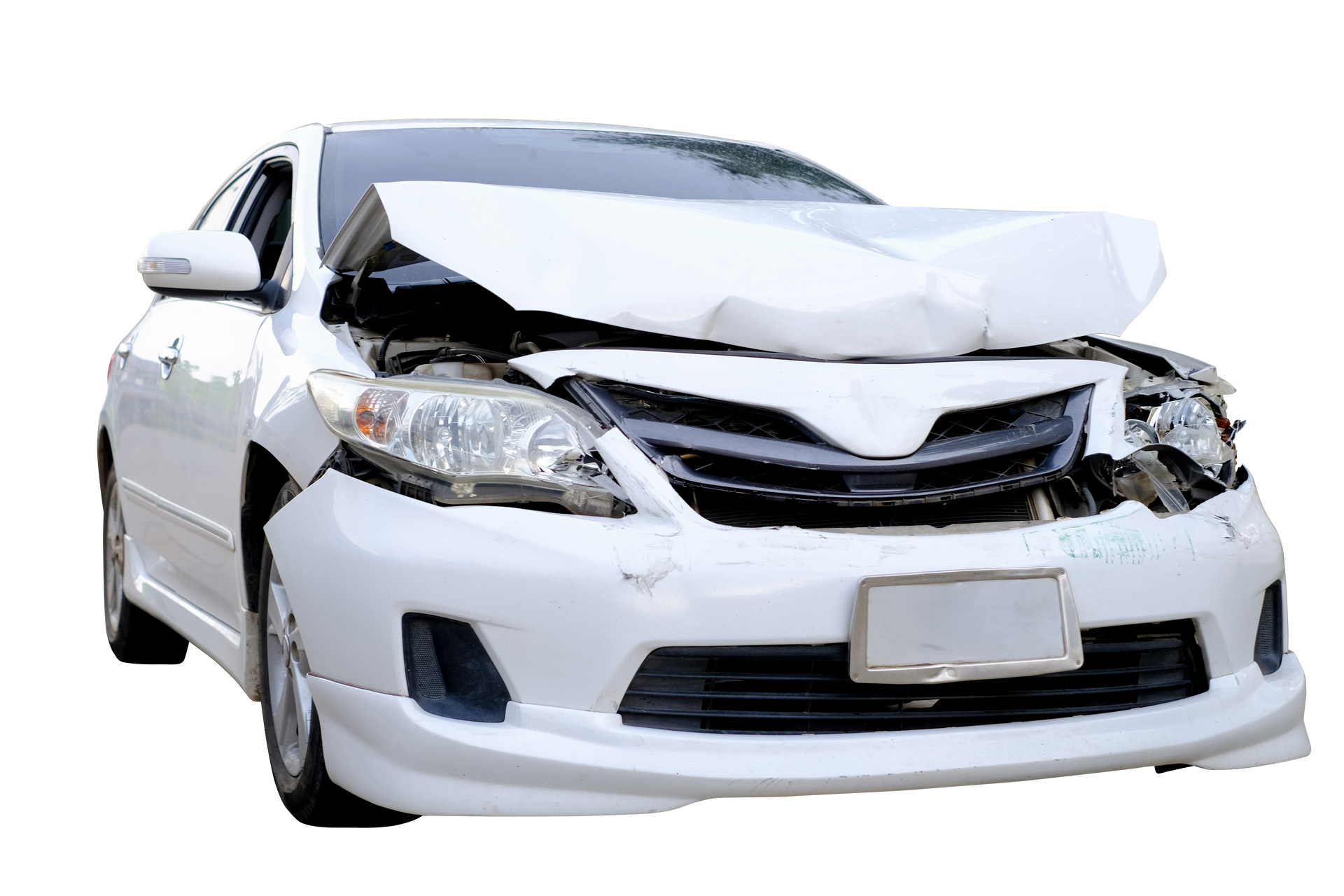 Une voiture à la carrosserie enfoncée