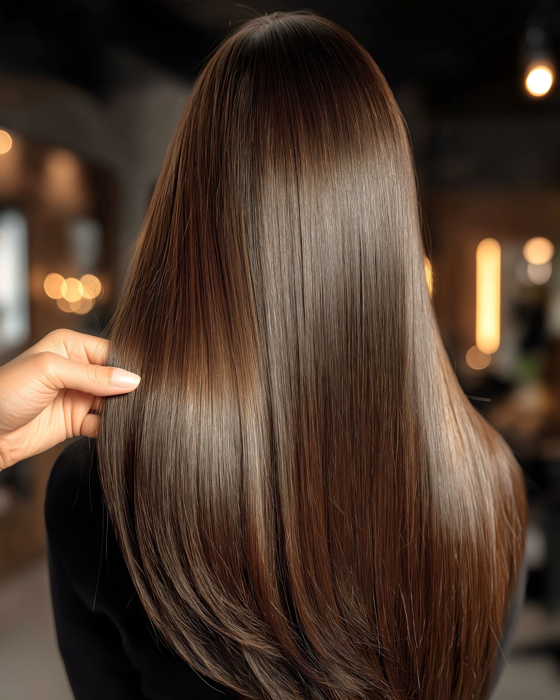 Cheveux longs bruns pris de dos