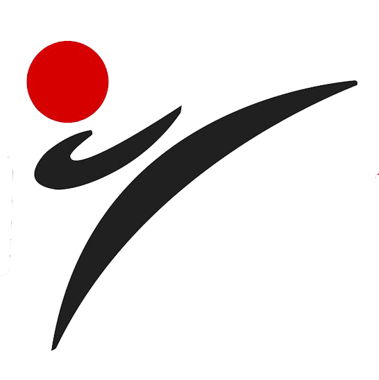 Schwarze Silhouette einer tretenden Person mit einem roten Kreis darüber, auf weißem Hintergrund.