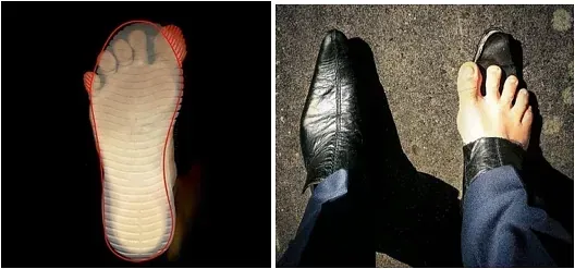 Una imagen de un pie y una imagen de los pies de una persona con zapatos.