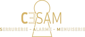 Logo: CESAM, keyhole graphic, and text "Serrurerie - Alarme - Menuiserie".