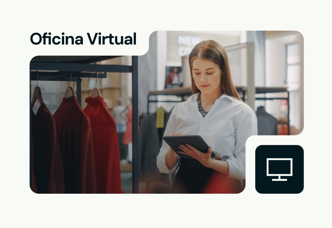 Una mujer usa una tableta en una tienda de ropa.