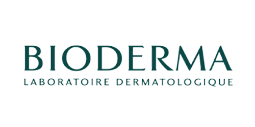 Logo Bioderma, testo verde acqua scuro su sfondo bianco. Sulla riga superiore è scritto BIODERMA, sulla riga inferiore LABORATOIRE DERMATOLOGIQUE.