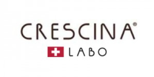 Logo Crescina Labo: testo marrone con icona della bandiera svizzera.