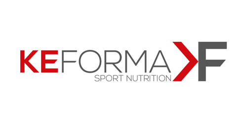 Logo per KEFORMA Sport Nutrition con testo rosso e grigio.