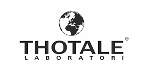Logo per Thotale Laboratori: globo sopra il nome del marchio in grassetto, con la scritta