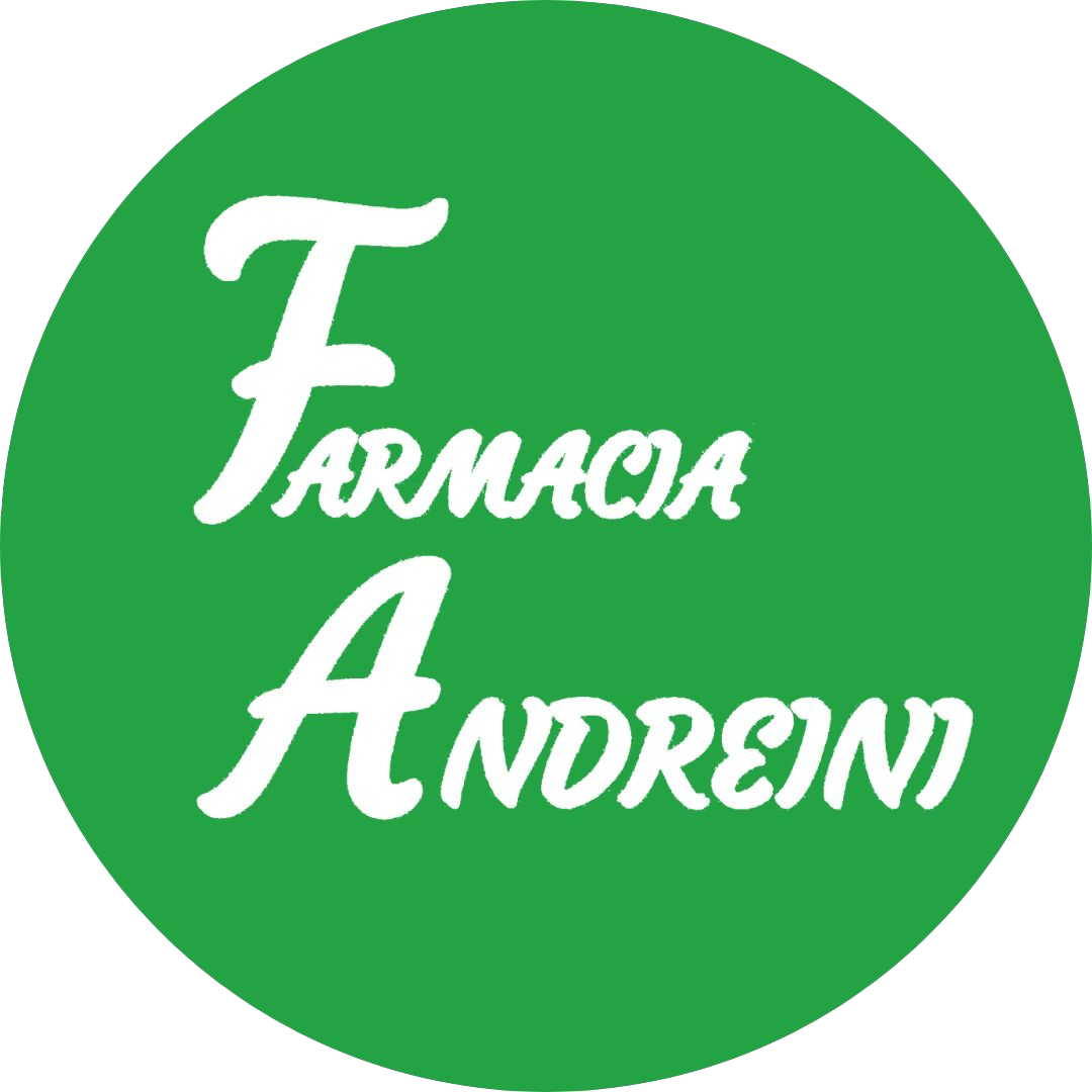 Cerchio verde con testo bianco: Farmacia Andreini.