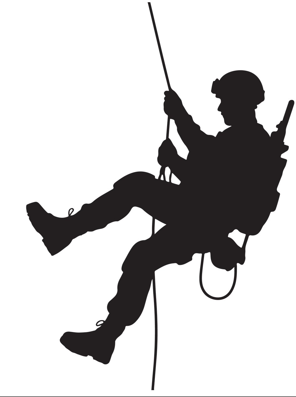 Silhouette d'un professionnel descendant en rappel le long d'une corde.