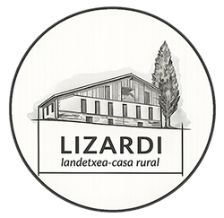 El logotipo de Lizardi Apartamentuak muestra una casa con techo rojo y árboles.