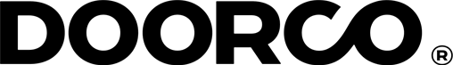 A black and white logo for doorco on a white background.