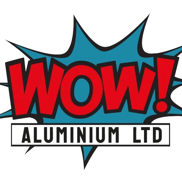 A logo for wow aluminum ltd with a blue and red speech bubble