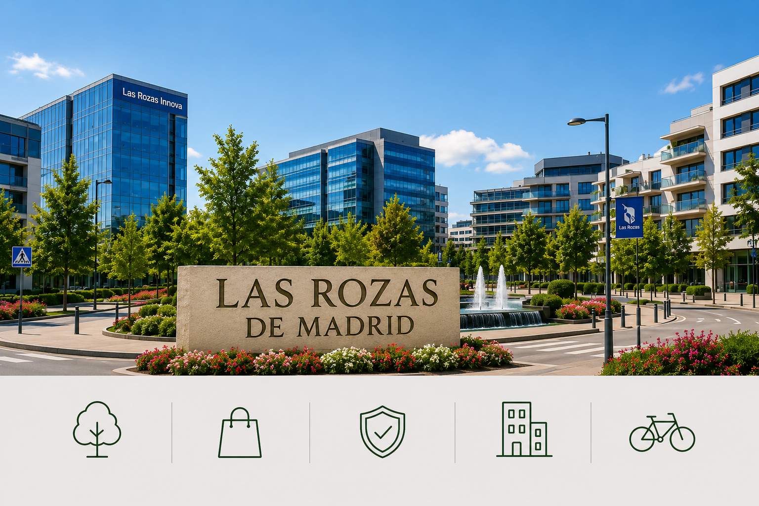 Mirador en una plaza con un edificio al fondo, con escalones de piedra y árboles altos bajo un cielo azul.