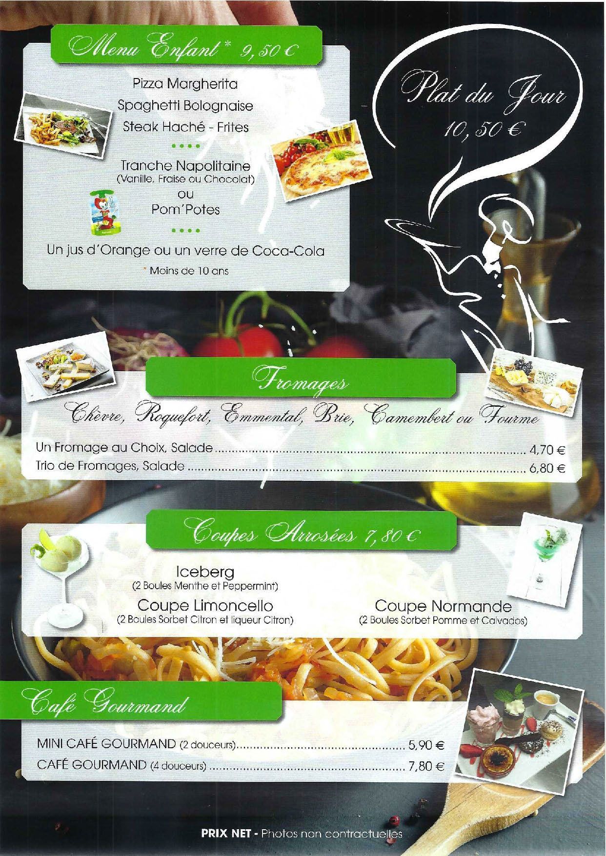 Quatrième page de la carte du restaurant