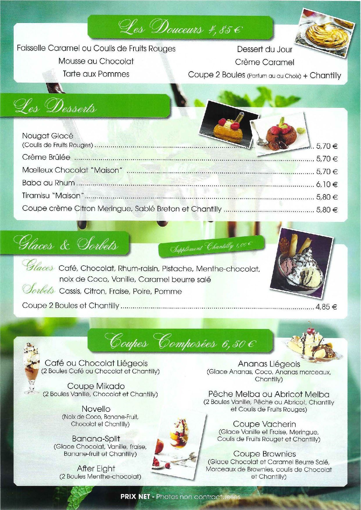 Cinquième page de la carte du restaurant