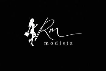 Logotipo blanco sobre fondo negro: la silueta de una mujer que lleva un bolso y la inscripci&oacute;n "Rm modista".