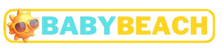Logo für Baby Beach, mit einer Comic-Sonne mit Sonnenbrille.