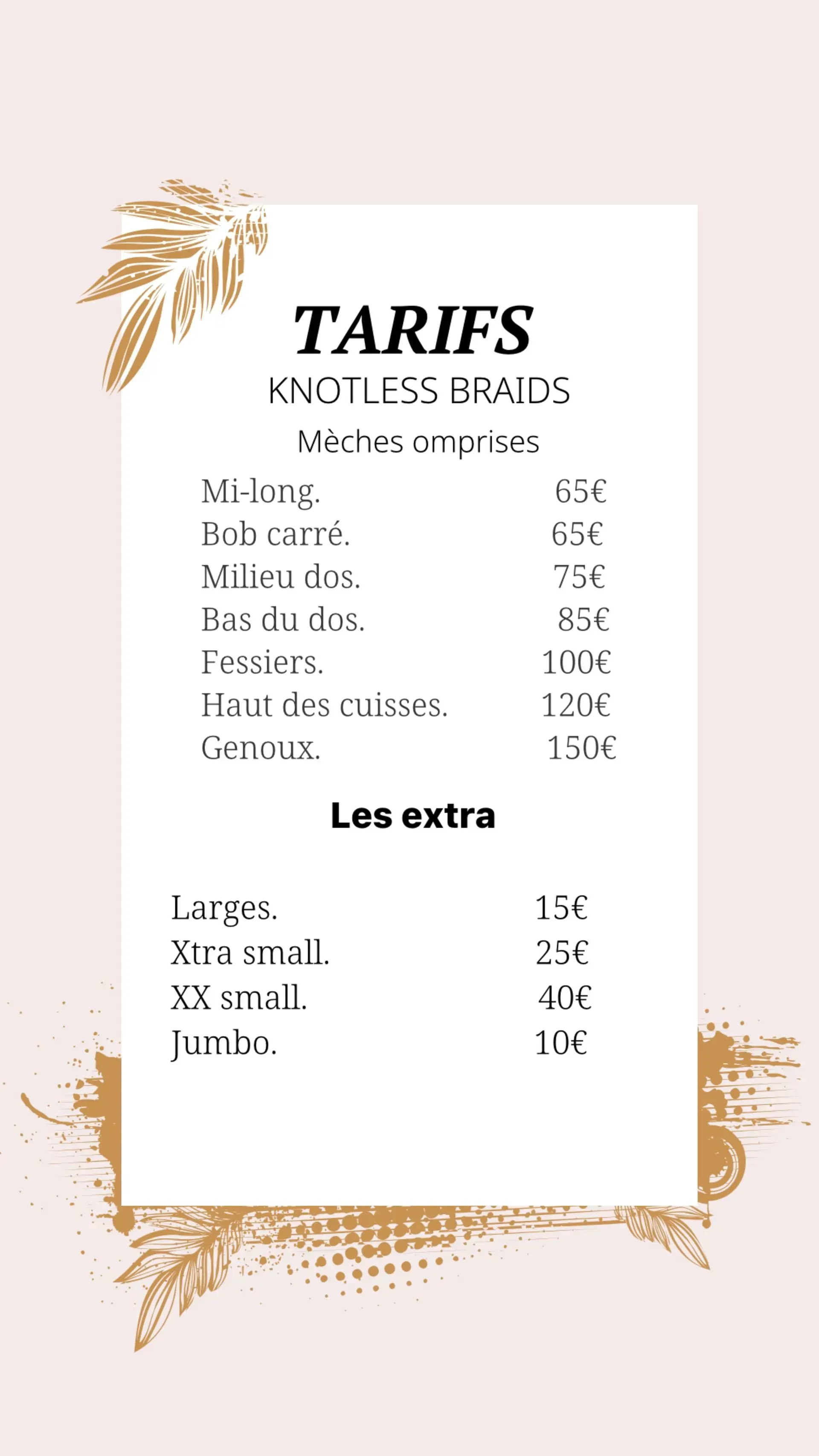 Tarifs knotless braids