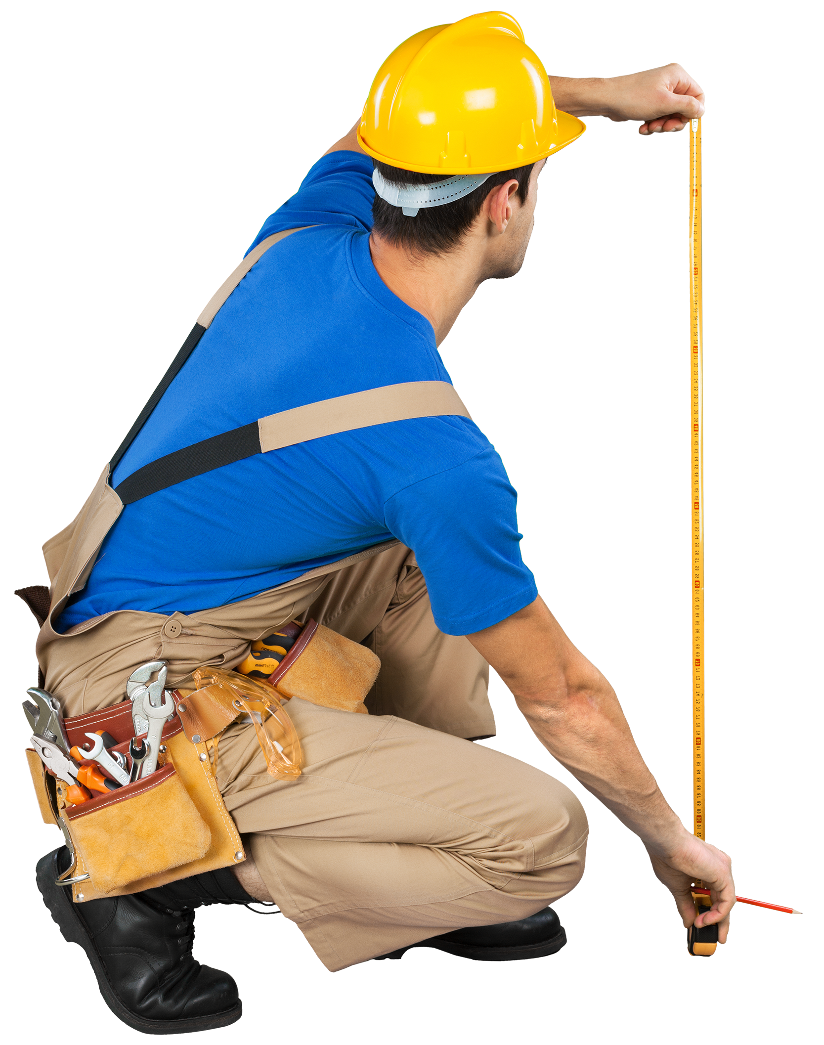 Un ouvrier de dos en train de mesurer