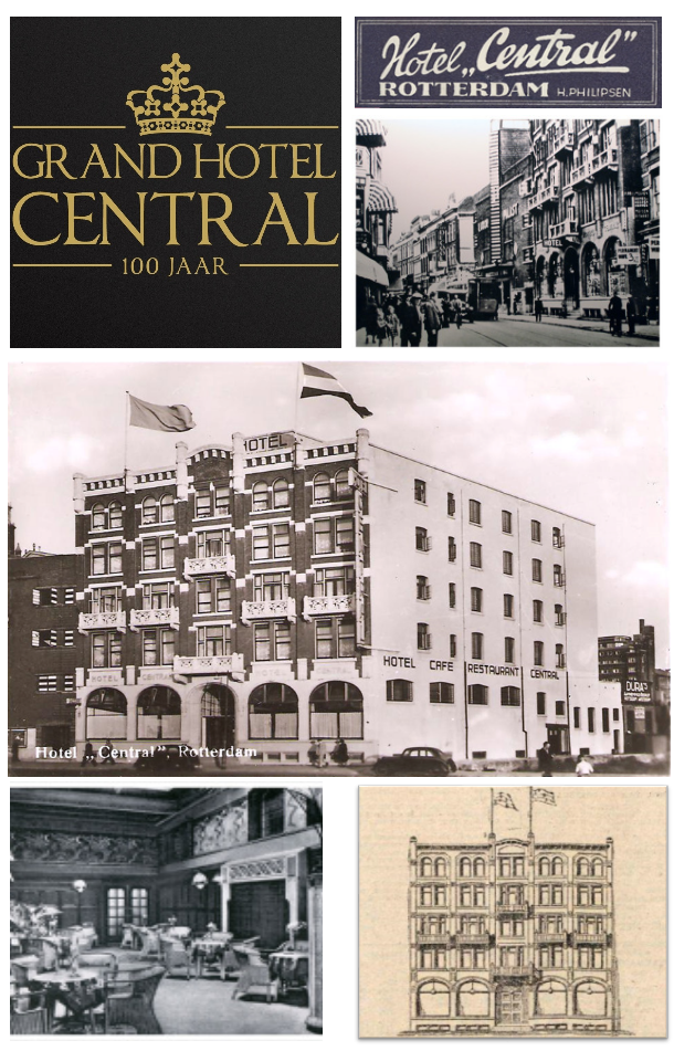 Een collage van foto's van het Grand Hotel Central