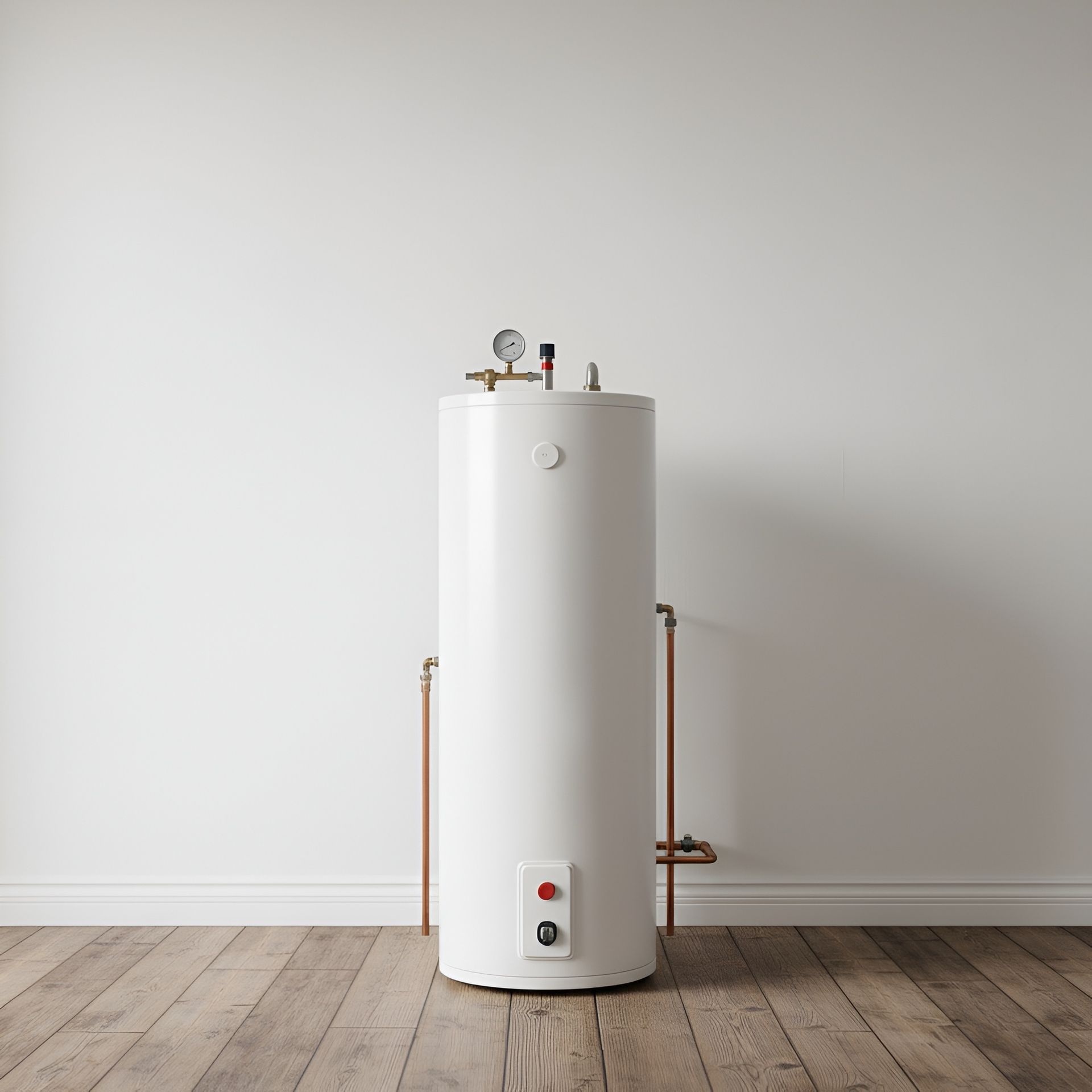 Chauffe-eau cylindrique posé sur un parquet