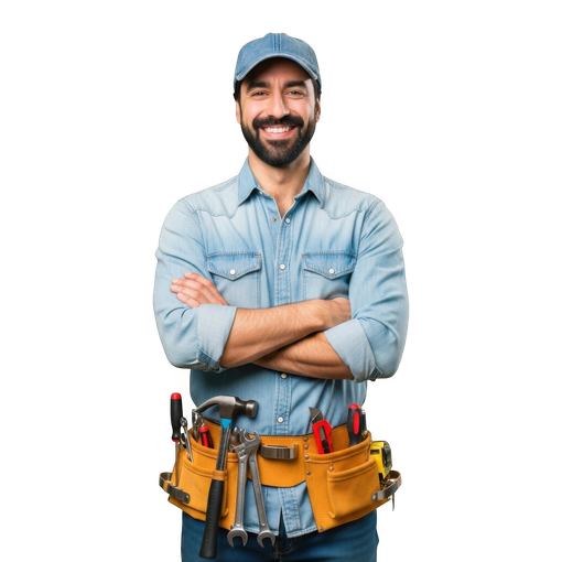 Plombier souriant portant une veste en jean