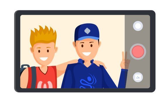 Dos hombres se toman un selfie juntos en un teléfono celular.