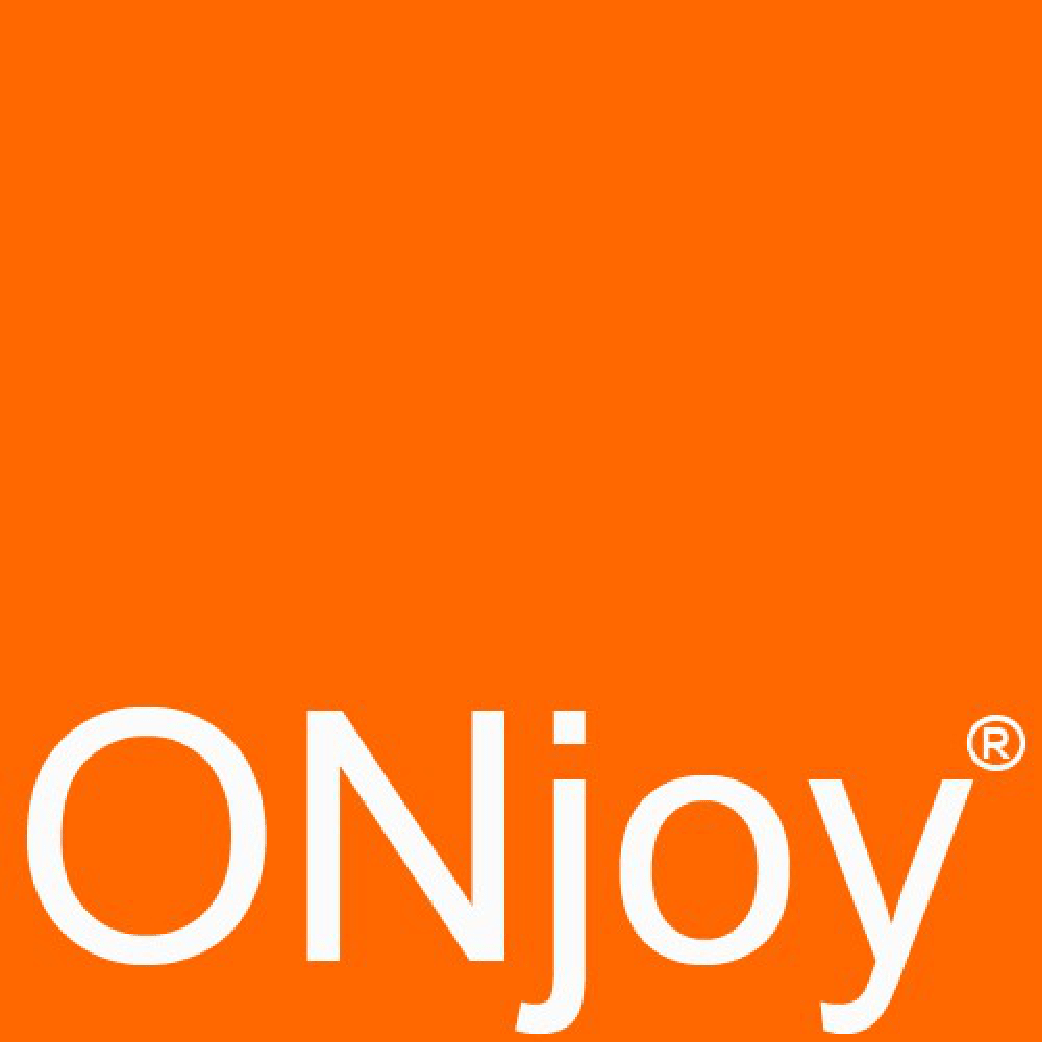 Un fondo naranja con la palabra onjoy en letras blancas.