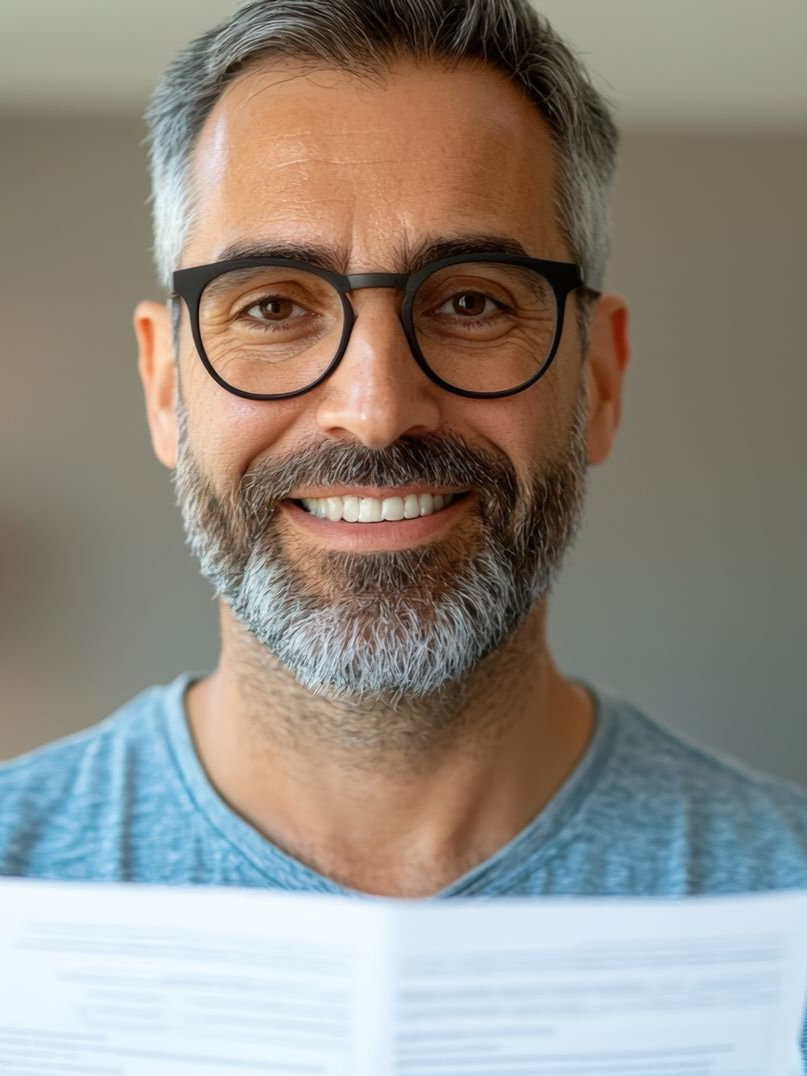 Un homme tenant une fiche de soins