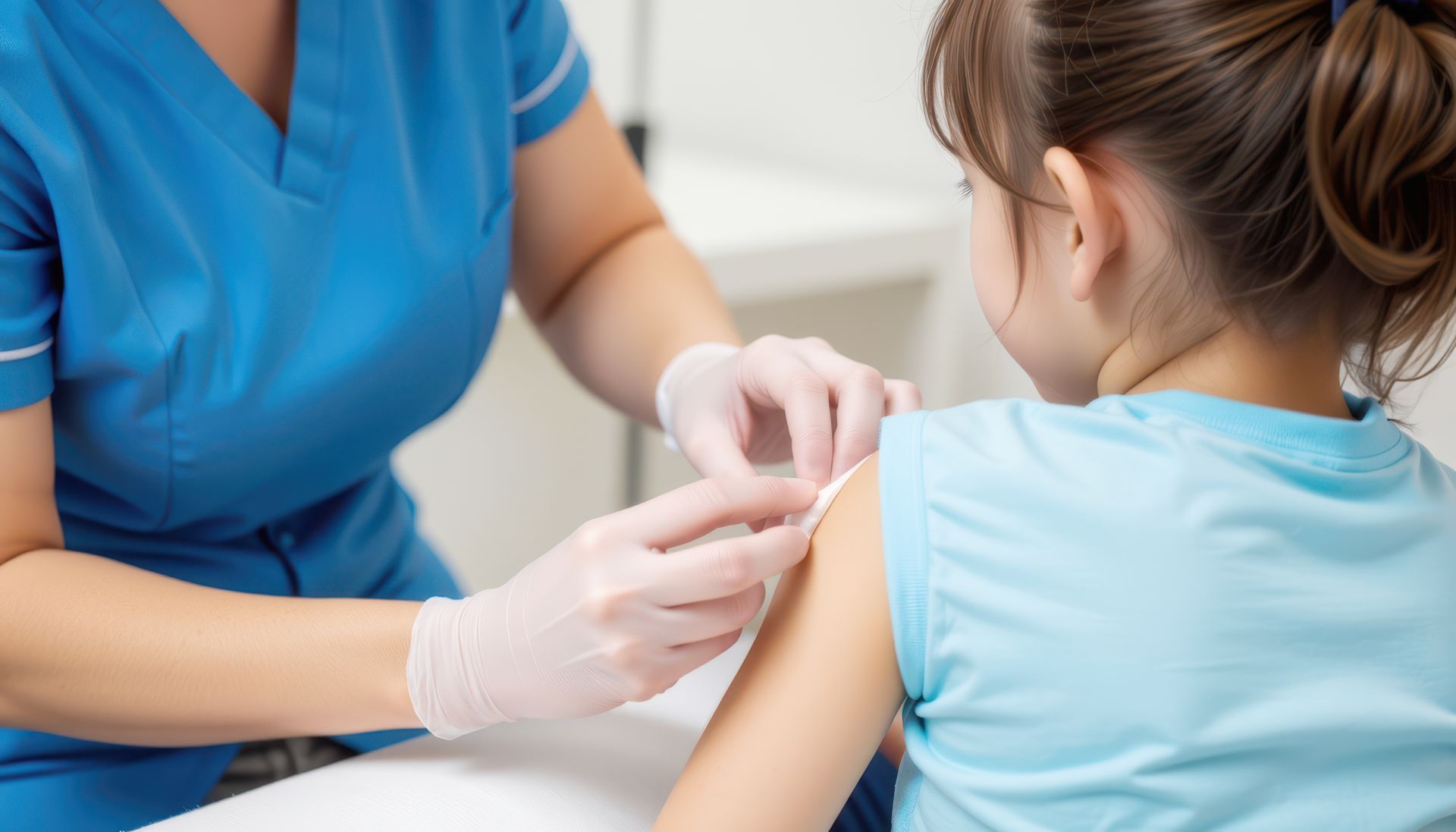 Une enfant vaccinée par une infirmière