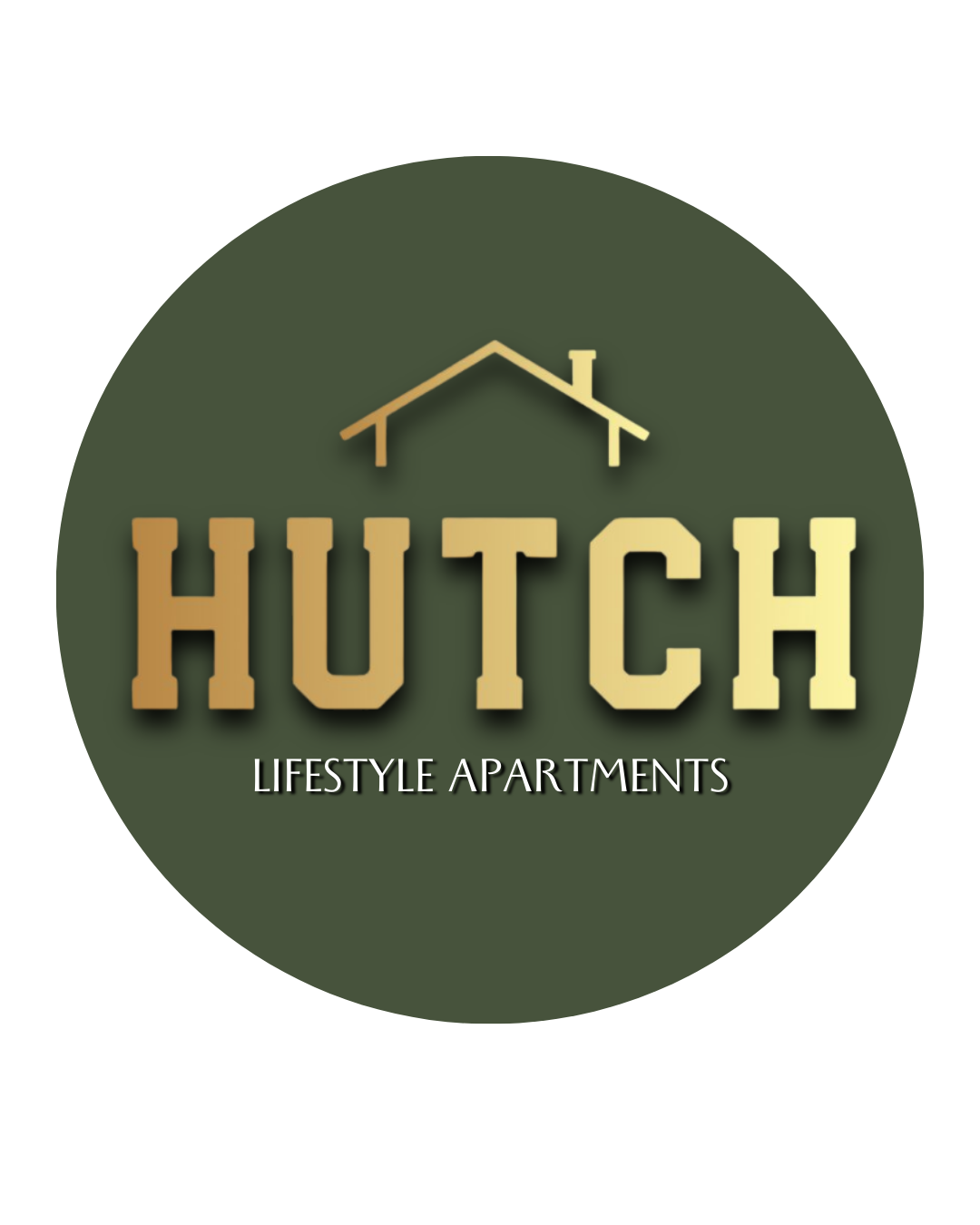 A circular logo with a dark green background, featuring the golden text "HUTCH" topped by a house icon and "LIFESTYLE".