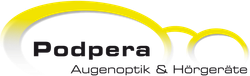 Podpera Augenoptik & Hörgeräte logo with yellow arc design.