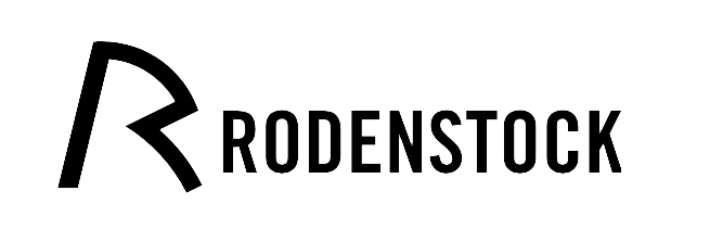 Rodenstock-Logo, schwarzes stilisiertes „R“, gefolgt von „RODENSTOCK“ in serifenloser Schrift.