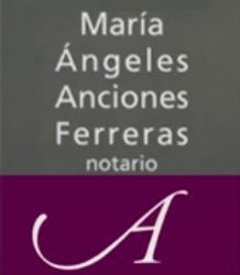 Text-based logo: María Ángeles Anciones Ferreras, notary, with a stylized "A" in purple.