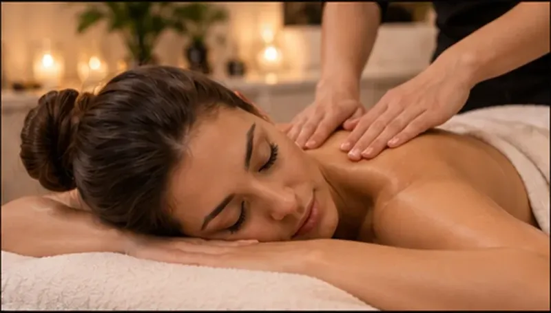 Mujer recibiendo un tratamiento facial bajo una cúpula transparente en un spa