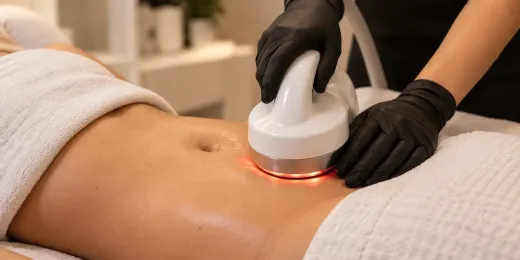 Tratamiento facial para el cuidado de la piel con un dispositivo portátil aplicado en la barbilla