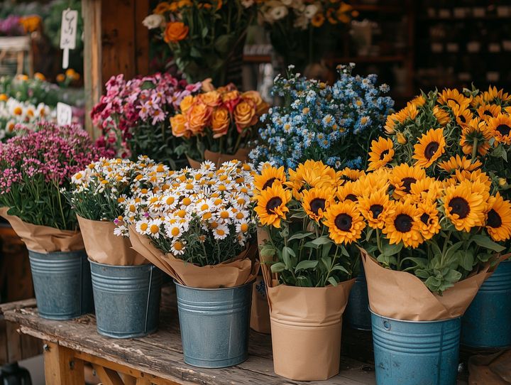 Fleurs dans des pots à l'extérieur